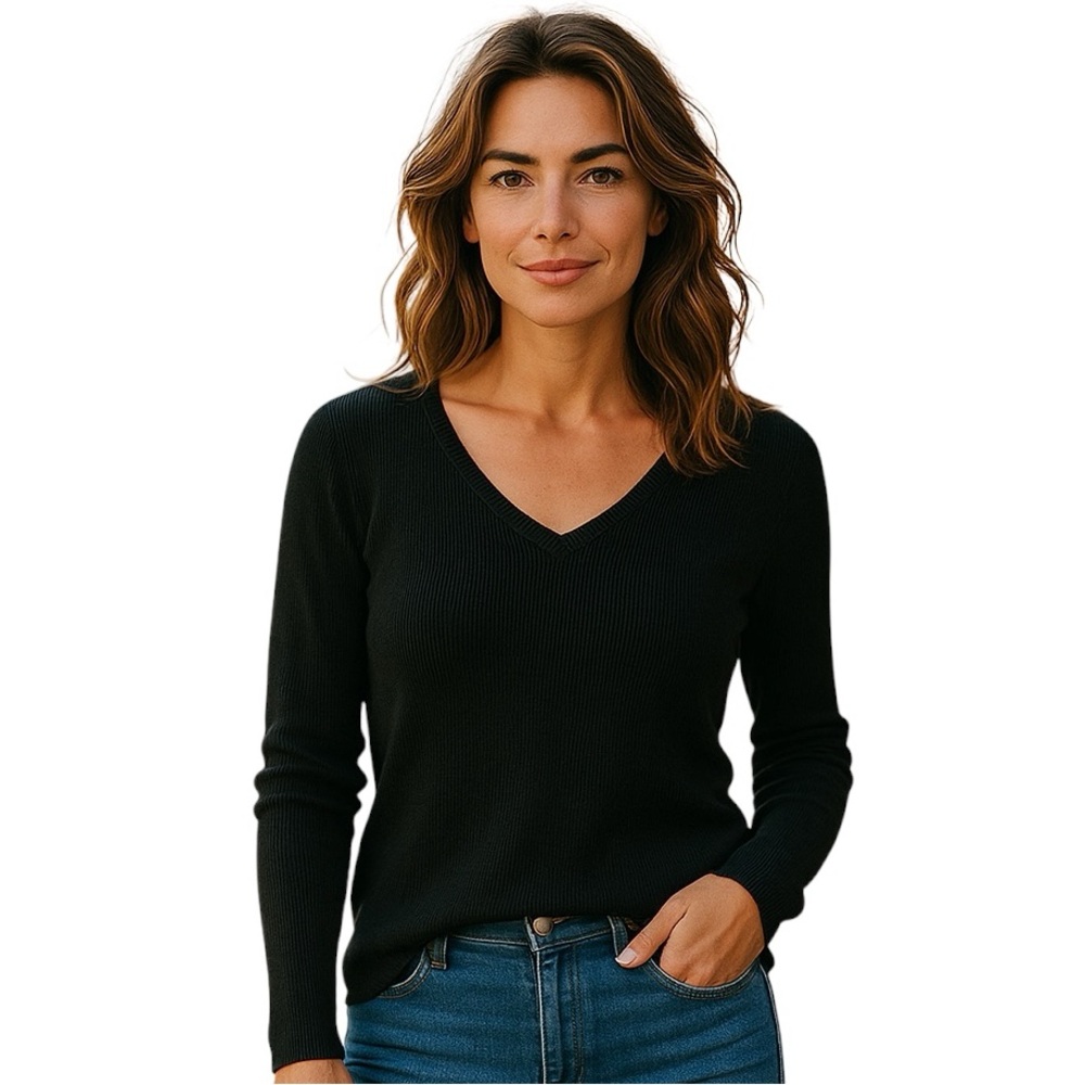 Alfred Sung Women's Sweater Black XL Top V-Neck Long Sleeve Viscose